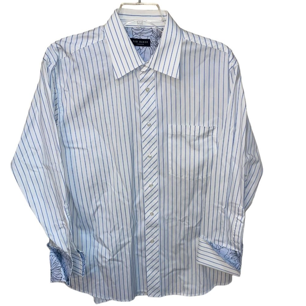 Ted Baker London Stripe Flip Cuff Button Down Long Sleeve Dress Shirt 16.5 32/33